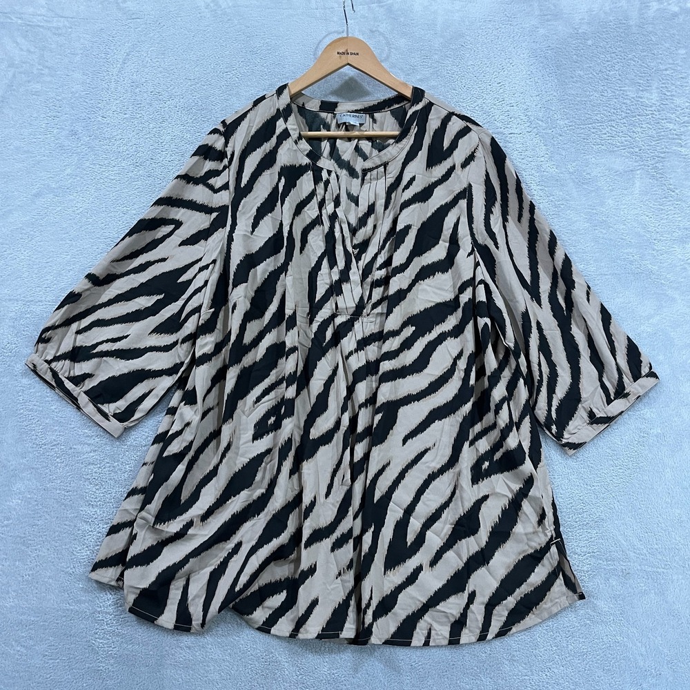 Catherines Blouse Womens 2X Tunic Top Leopard Twist Front V-Neck 3/4 Sleeve